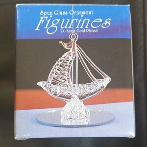Spun Glass Sailboat Figurine 24-Karat Gold Plated Clear